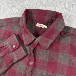 Faherty Flannel Shirt Womens S Burgundy Brown Plaid Cotton Button Down